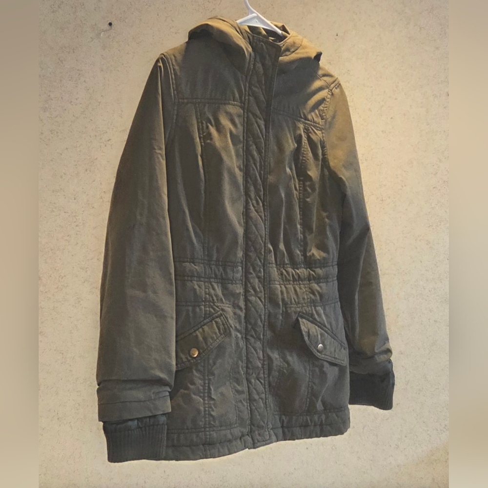 Green Zip And Snap Button Up Coat